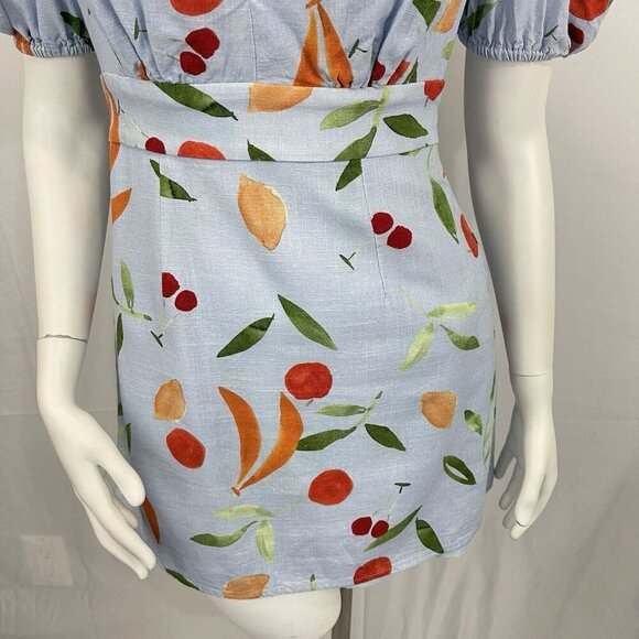 Finders Keepers Calypso Linen Blend Fruit Print Mini Dress Size 4 Resort Party - Picture 4 of 16